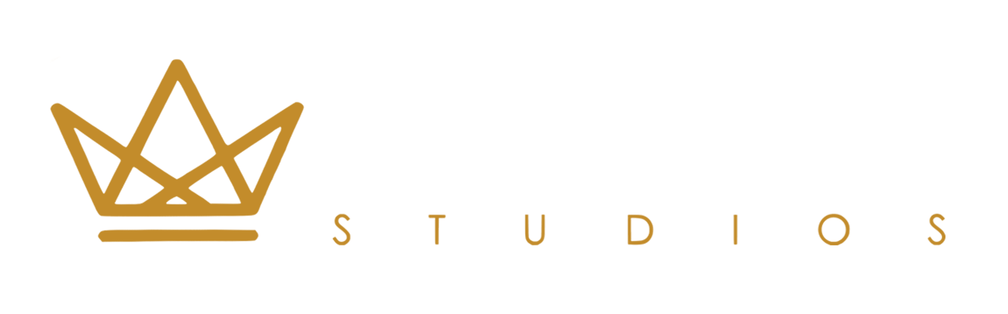 indra studios white and gold logo with crown icon